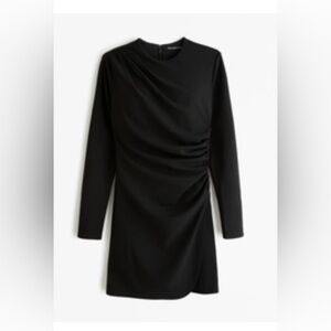 Abercrombie & Fitch Black Long Sleeve Draped Mini Dress